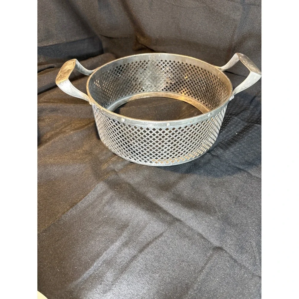 Antique Ornate Metal Basket with Crest Handles Table Decor‎ Collectible Accent